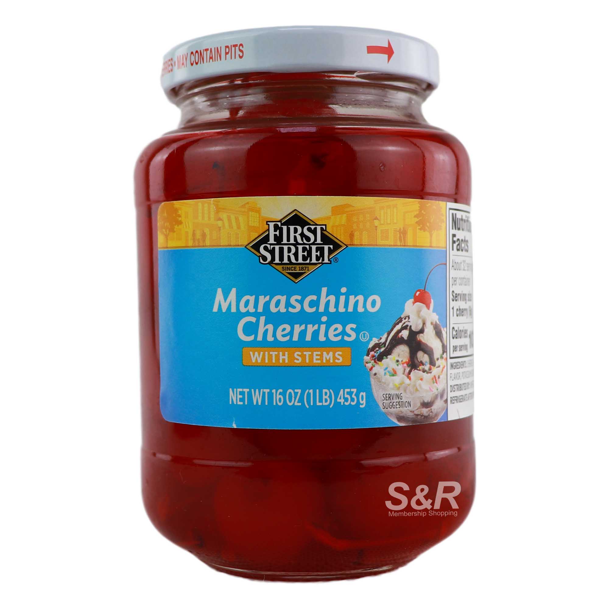 First Street Maraschino Cherries with Stems 453g First Street Maraschino Cherries with Stems 453g